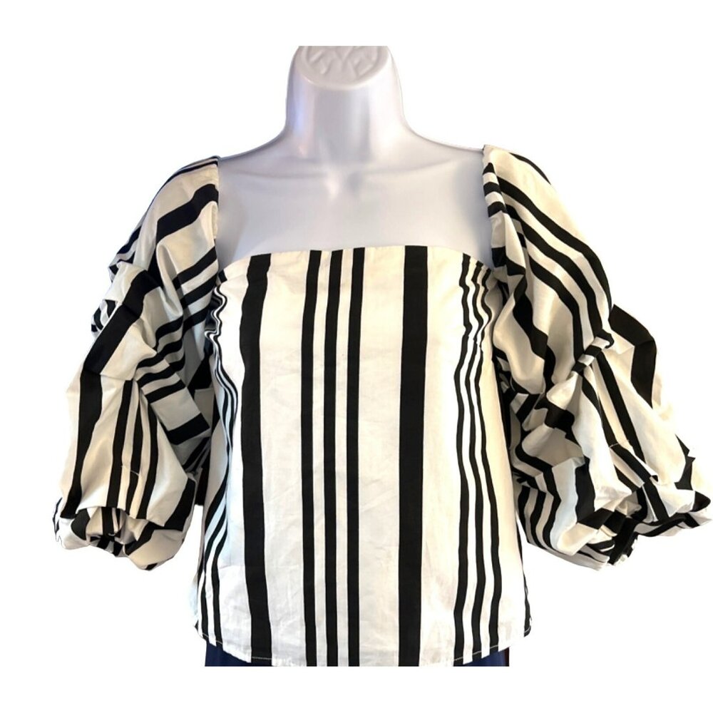 Mare Mare X Anthropologie Striped Puff Sleeve Off the Shoulder Blouse Medium